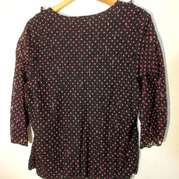 Laura Ashley Trip Ready Shirt Plus Size 1X Black Lace Pink Polka Dot Stretch New - Picture 3 of 16